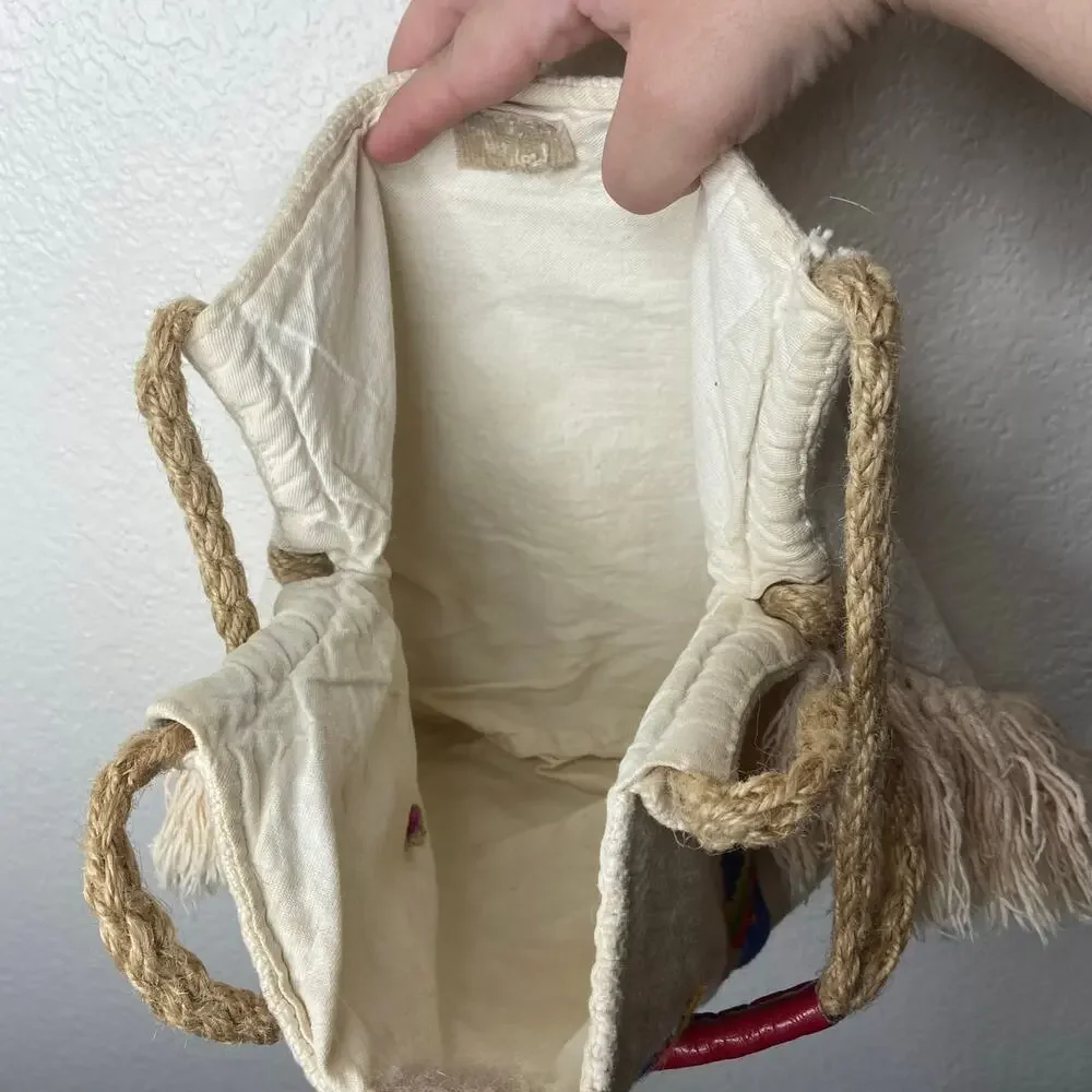 Boho Canvas Shoulder Bag w/ Fringe - Picture 9 of 9